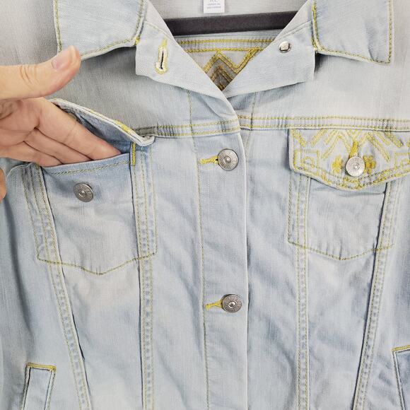 Cottagecore Southwestern Cowgirl Baby Blue Denim Jacket Yellow Embroidered XL - Picture 4 of 13